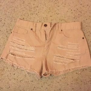 F21 Peach distressed shorts